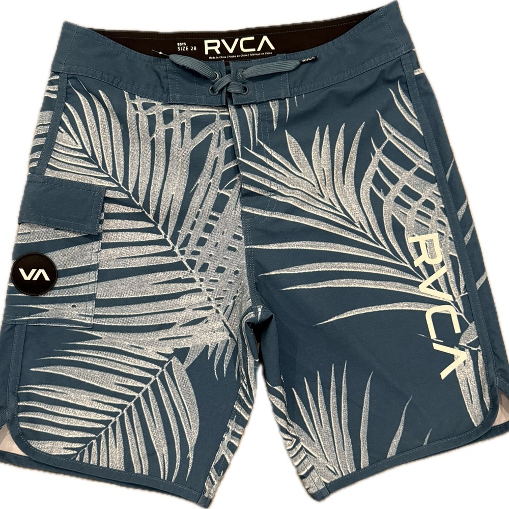 RVCA Teal and White Leaf Print Board Shorts